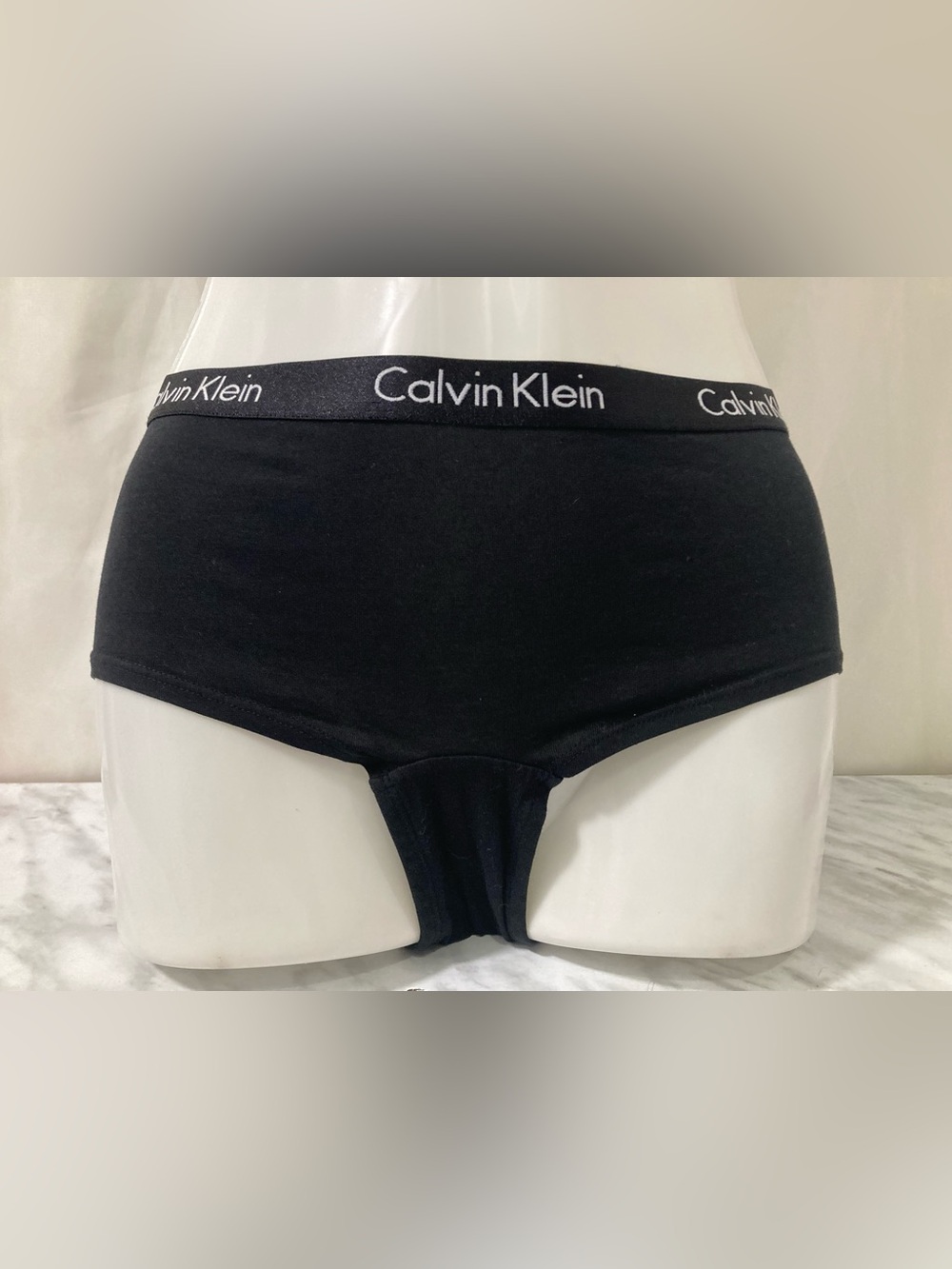 Calvin Klein Black Cotton Boyshort Logo Waistband M